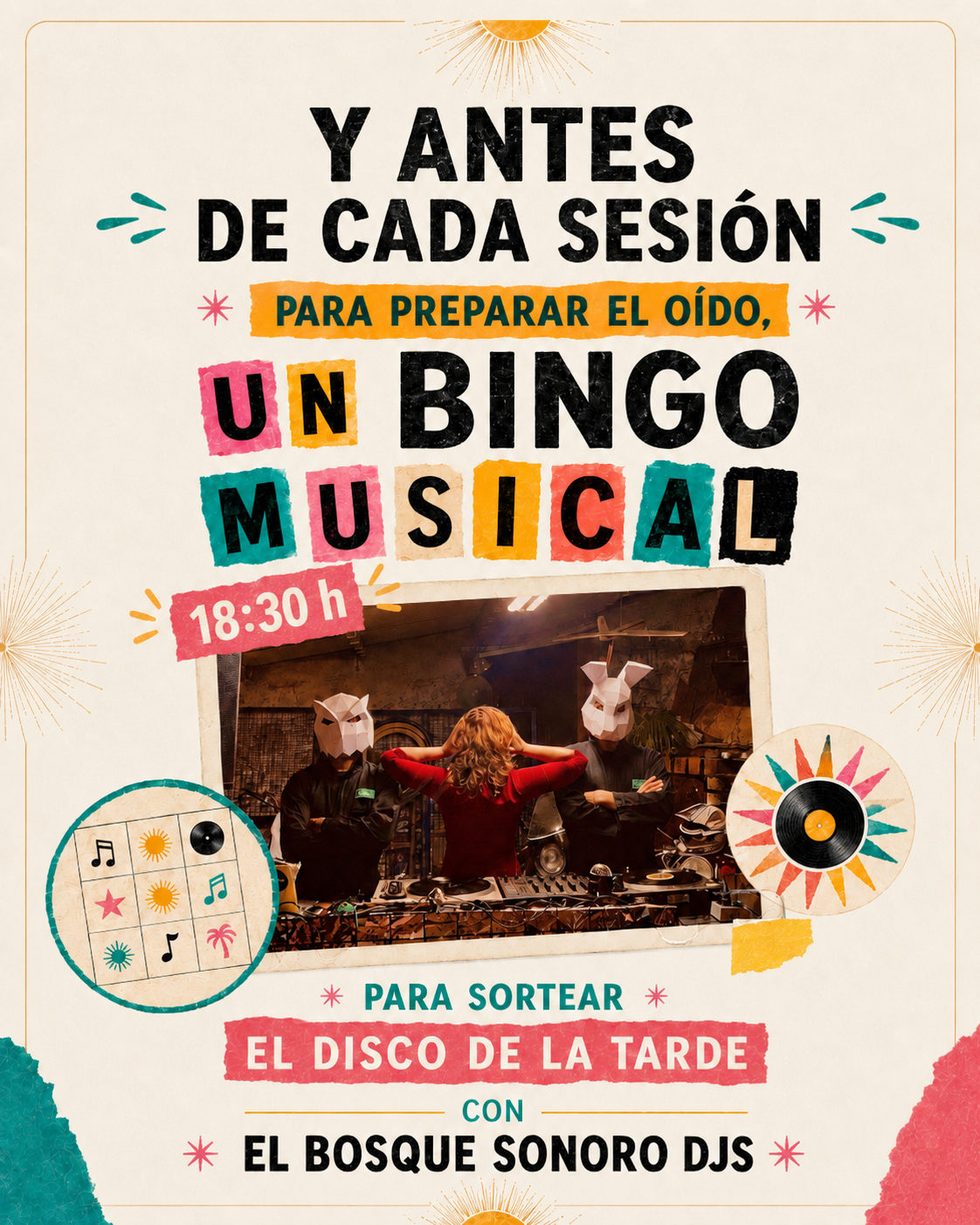 Cartel del Bingo musical de De Soles y Trinos